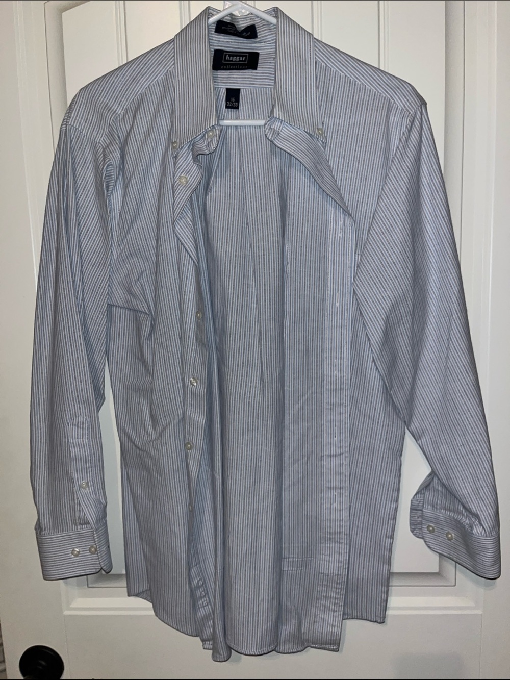 Haggar Men's Blue & White Pinstripe Dress Shirt